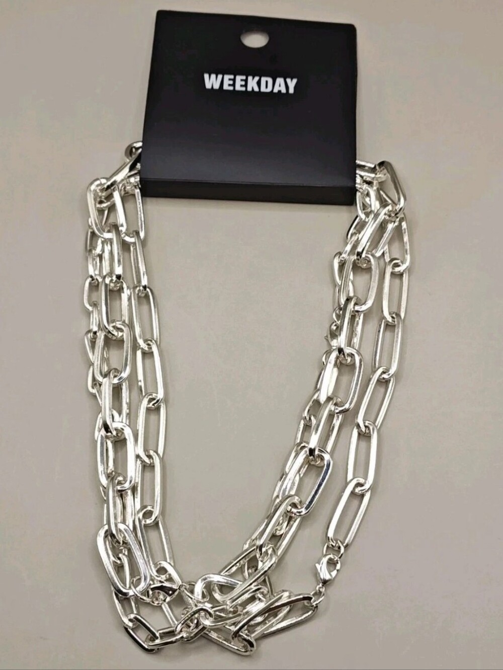 Weekday Tyra Necklace Paper Clip Chain Silver Brass Steel Metal 16" 3 Pc Set Nwt